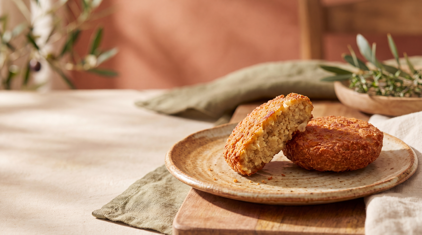 Falafel coupé en deux, révélant son intérieur moelleux